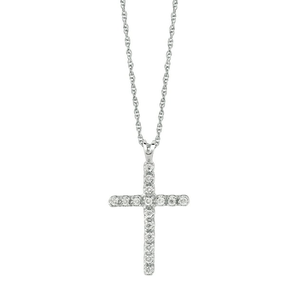 925 Sterling Silver Rhodium Plated Diamond & Sapphire Cross Pendant Necklace 18 by Diamond Mystique 